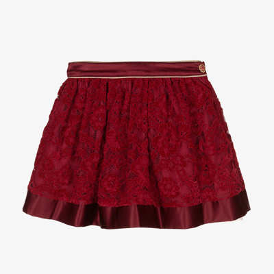 Patachou Girls Red Velvet Lace Skirt