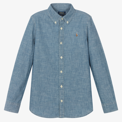 Polo Ralph Lauren Teen Girls Blue Chambray Shirt In Medium Blue Wash