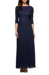 Alex Evenings Women's Sequin Embellished Lace Top Gown In Navy