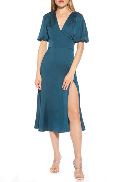 Alexia Admor V-neck Puff Sleeve Midi Dress In Denim