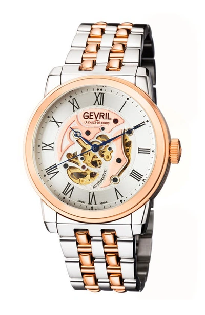 Gevril Two-tone Vanderbilt Bracelet Watch, 47mm In Brown/two Toned Ss Iprg