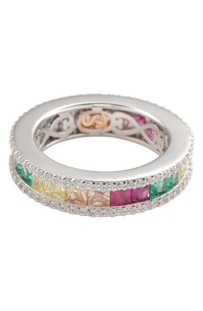 Suzy Levian Sterling Silver Rainbow Princess Cut Cubic Zirconia Band Ring