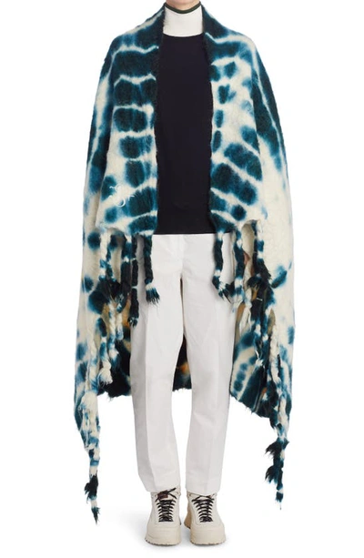 Jil Sander Tie Dye Merino Wool Blend Blanket Scarf In Tie Dye Blue