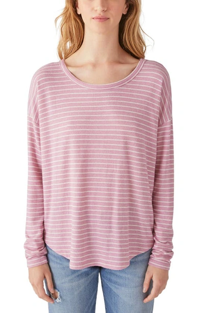 Lucky Brand Long Sleeve Cloud Jersey Top In Pink Stripe