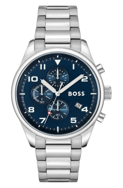 Hugo Boss Link-bracelet Chronograph Watch With Sandblasted Dial Men's Watches In Assorted-pre-pack