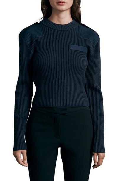 Rag & Bone Icons Rib Merino Wool Crewneck Sweater In Navy