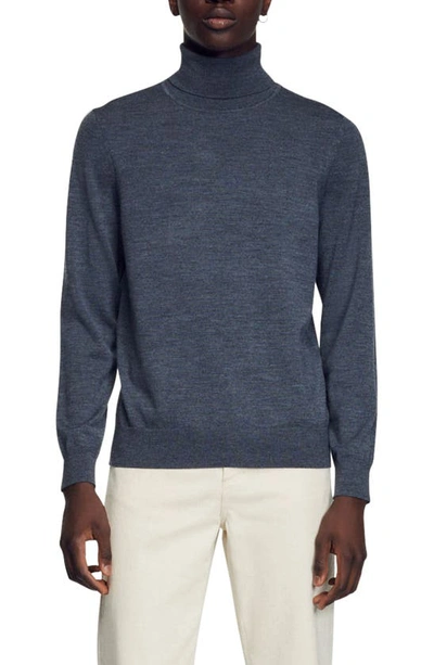 Sandro Wool Turtleneck Sweater In Mocked Grey