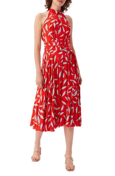 Dvf Nicola Leaf Print Halter Neck Dress In Mason Signature Red | ModeSens