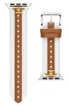 Tory Burch The Kira Leather 20mm Apple Watch® Watchband In Brown