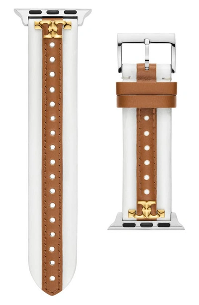 Tory Burch The Kira Leather 20mm Apple Watch® Watchband In Brown