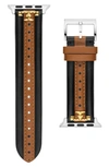 Tory Burch The Kira Leather 20mm Apple Watch® Watchband In Black/ Brown