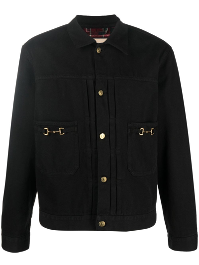 Gucci Washed And Dyed Cotton With Horsebit Jacket In Nero