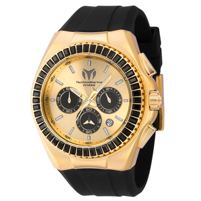 Technomarine Cruise Chronograph Quartz Crystal Gold Dial Mens Watch Tm-121144 In Black