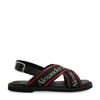 Alexander Mcqueen Cross Strap Sandals In Black,silver Tone