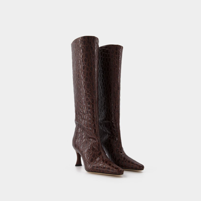 By Far Stevie Croco-print Leather Boots In Brown