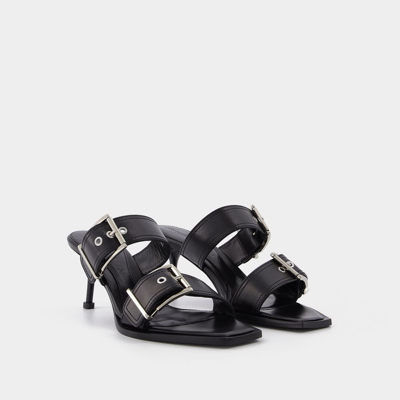 Alexander Mcqueen Black Double Buckle Punk Heeled Sandals