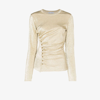 RABANNE GOLD METALLIC ASYMMETRIC DRAPED T-SHIRT,21EJTO034VI026118033827