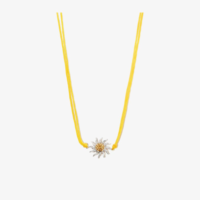 Yvonne Léon 9k White Gold Sun Citrine Diamond Pendant Necklace