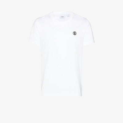BURBERRY WHITE EMBROIDERED LOGO COTTON T-SHIRT,805342218453909