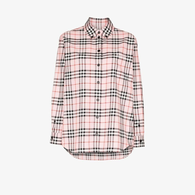 Burberry Embroidered Logo Check Shirt In Pink