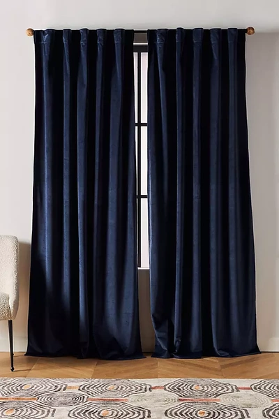 Anthropologie Velvet Louise Curtain By  In Blue Size 50x63