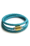 Liza Schwartz Gold-tone Braided Leather Triple Wrap Bracelet In Turquoise