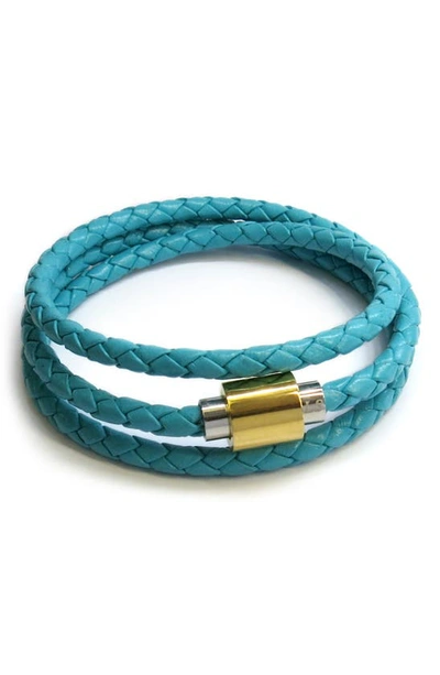 Liza Schwartz Gold-tone Braided Leather Triple Wrap Bracelet In Turquoise