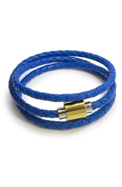 Liza Schwartz Gold-tone Braided Leather Triple Wrap Bracelet In Cobalt Blue