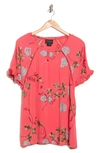Forgotten Grace Embroidered Short Sleeve Blouse In Coral/ White