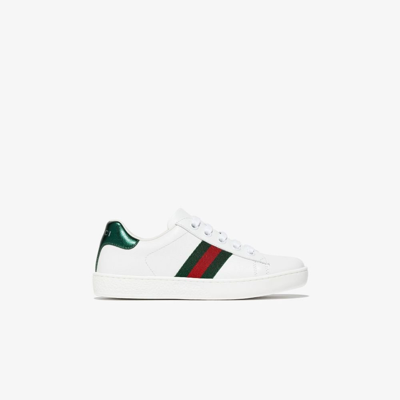 Gucci Kids' White Ace Web Stripe Leather Trainers