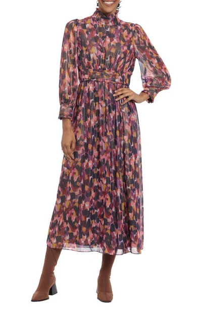 Donna Morgan For Maggy Long Sleeve Maxi Dress In Soft White/ Raspberry