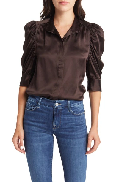 Frame Gillian Three-quarter Sleeve Silk Button-up Shirt In Americano