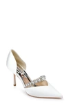 Badgley Mischka Nathalie Satin Crystal-band Pumps In White Satin