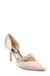 Badgley Mischka Nathalie Satin Crystal-band Pumps In Nude Satin