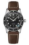 Longines Mens Black L3.812.4.53.2 Spirit Zulu Time Stainless-steel Automatic Watch In Black/ Brown