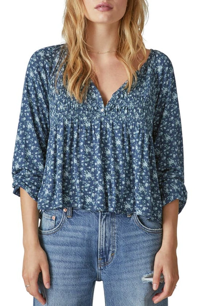 Lucky Brand Women's Floral-print Smocked Top In Blue Floral