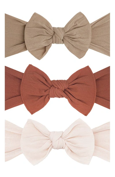 Baby Bling Bow Stretch Headband In Oak/ Clay/ Oatmeal