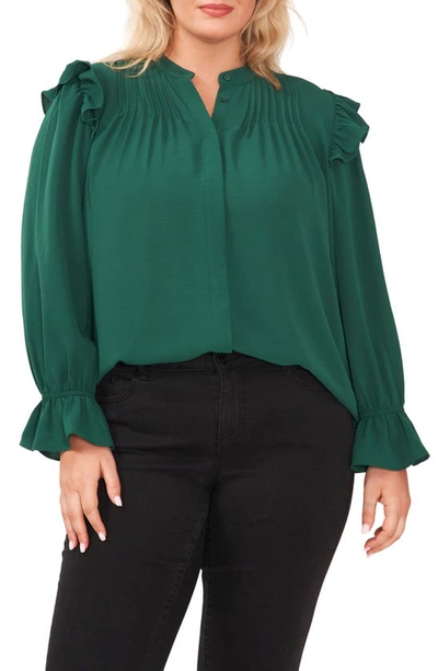 Cece Pintuck Long Sleeve Blouse In Alpine Green