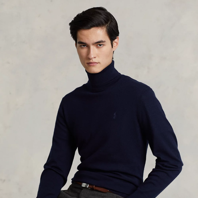 Ralph Lauren Washable Wool Turtleneck Sweater In Hunter Navy