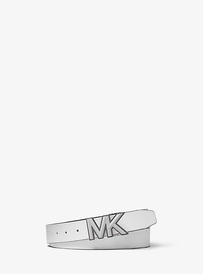 Michael Kors Logo Buckle Leather Belt In White