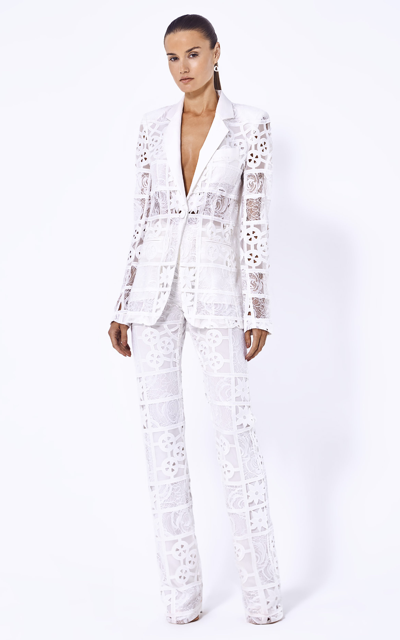 Alexis Harlie Floral Lace Suiting Jacket In White