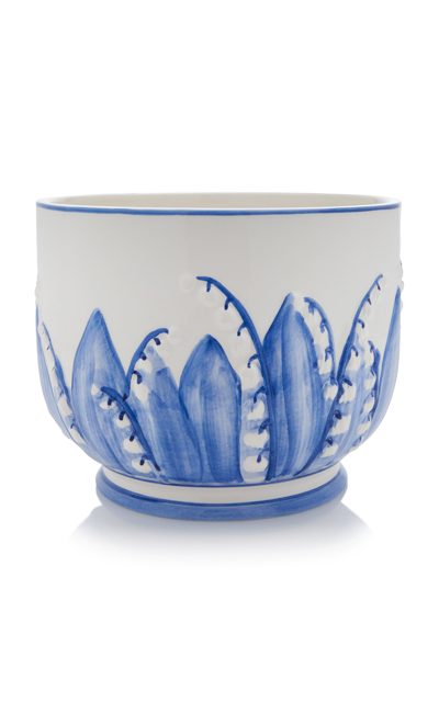 Moda Domus Lily Of The Valley Large Ceramic Cachepot In Green,blue
