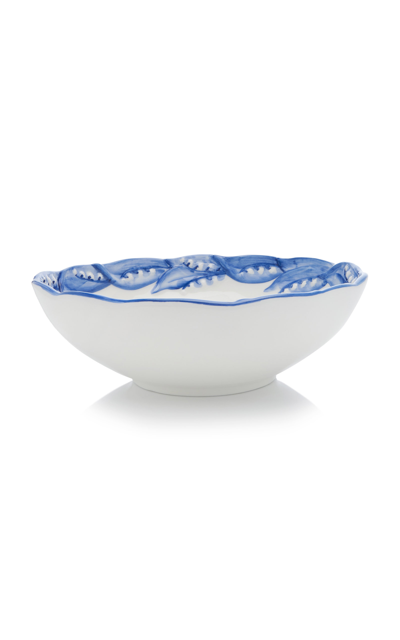 Moda Domus Lily Of The Valley Ceramic Serving Bowl In Green,blue