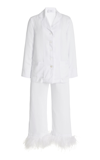 SLEEPER WOMEN'S PARTY FEATHER-TRIMMED WOVEN PAJAMA SET