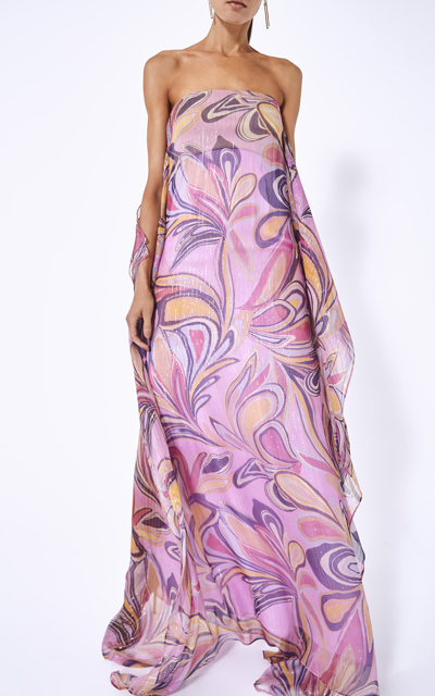 Alexis Cami Silk-blend Strapless Maxi Dress In Purple