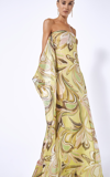 Alexis Cami Print Metallic Strapless Silk Maxi Dress In Gold