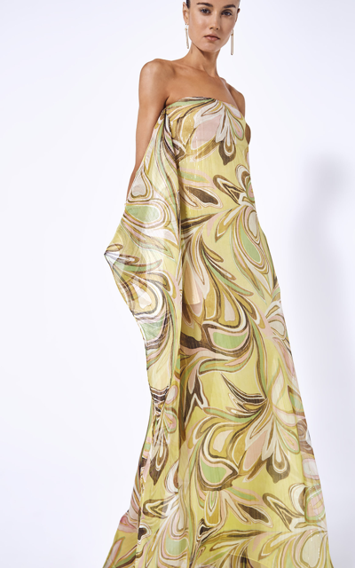 Alexis Cami Print Metallic Strapless Silk Maxi Dress In Gold | ModeSens