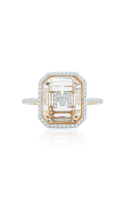 Mateo Women's 14k Gold Diamond Frame Crystal Quartz Secret Diamond Initial Ring