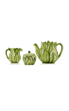 Moda Domus Lily Of The Valley Ceramic Teapot; Cream; And Sugar Set In Green,blue