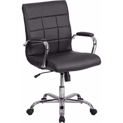 Offex Mid-back Black Vinyl Executive Swivel Office Chair With Chrome Base And Arms